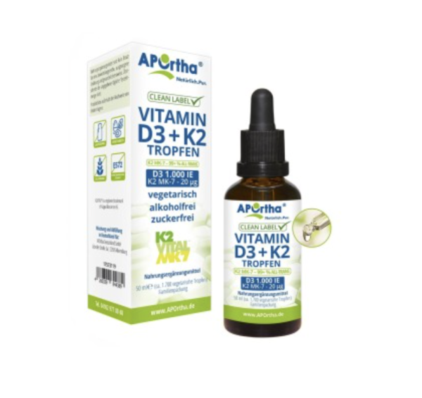 Vitamin D3 1.000 IE + Vitamin K2VITAL® 20 µg pro Tropfen - ca. 1.700 vegetarische Tropfen - 50 ml -