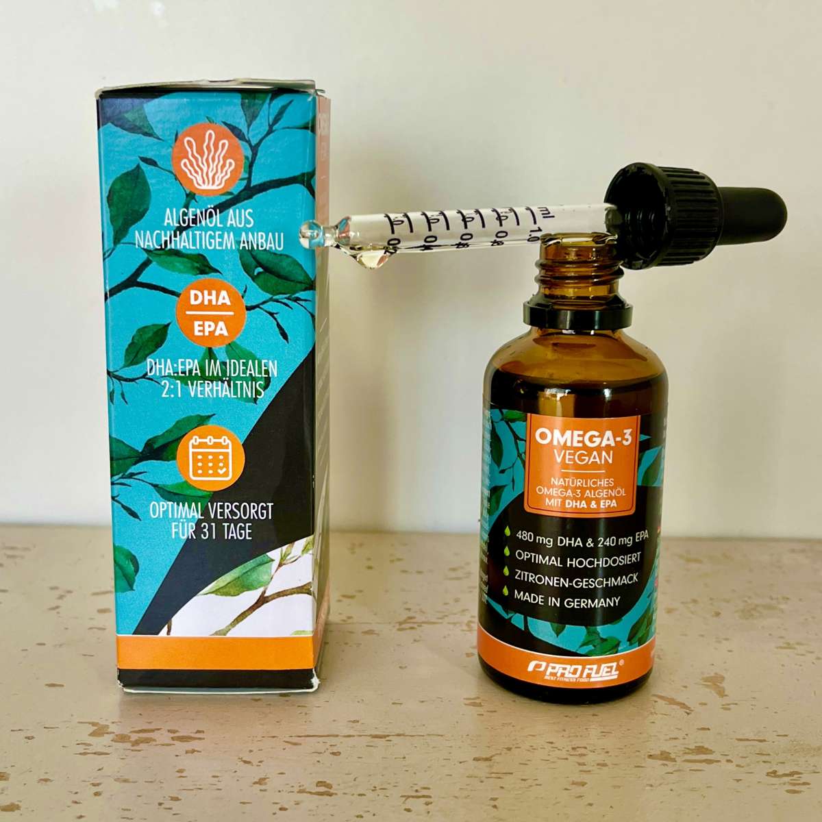 OMEGA3 VEGAN Algenöl 50ml mit Pipette Pro Fuel Öle zur Einnahme